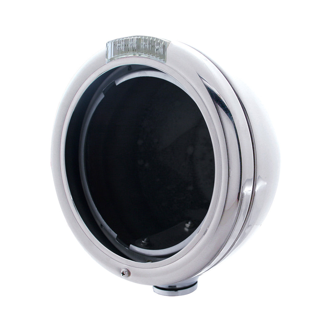 Stainless Steel Classic Headlight No Bulb With LED Turn Signal - Amber LED/Clear Lens