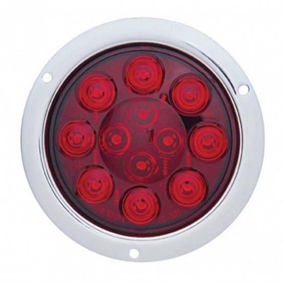 12 LED 4" Round Flange Mount Light (Stop, Turn &amp; Tail) - Red LED/Red Lens (Bulk)