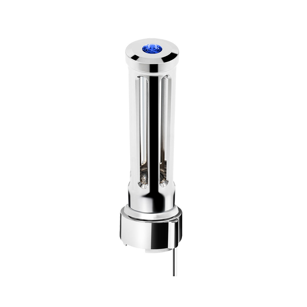 Thread-On Chrome Sonoma Style Gearshift Knob With LED 9/10 Speed Adapter - Blue Crystal/Blue LED