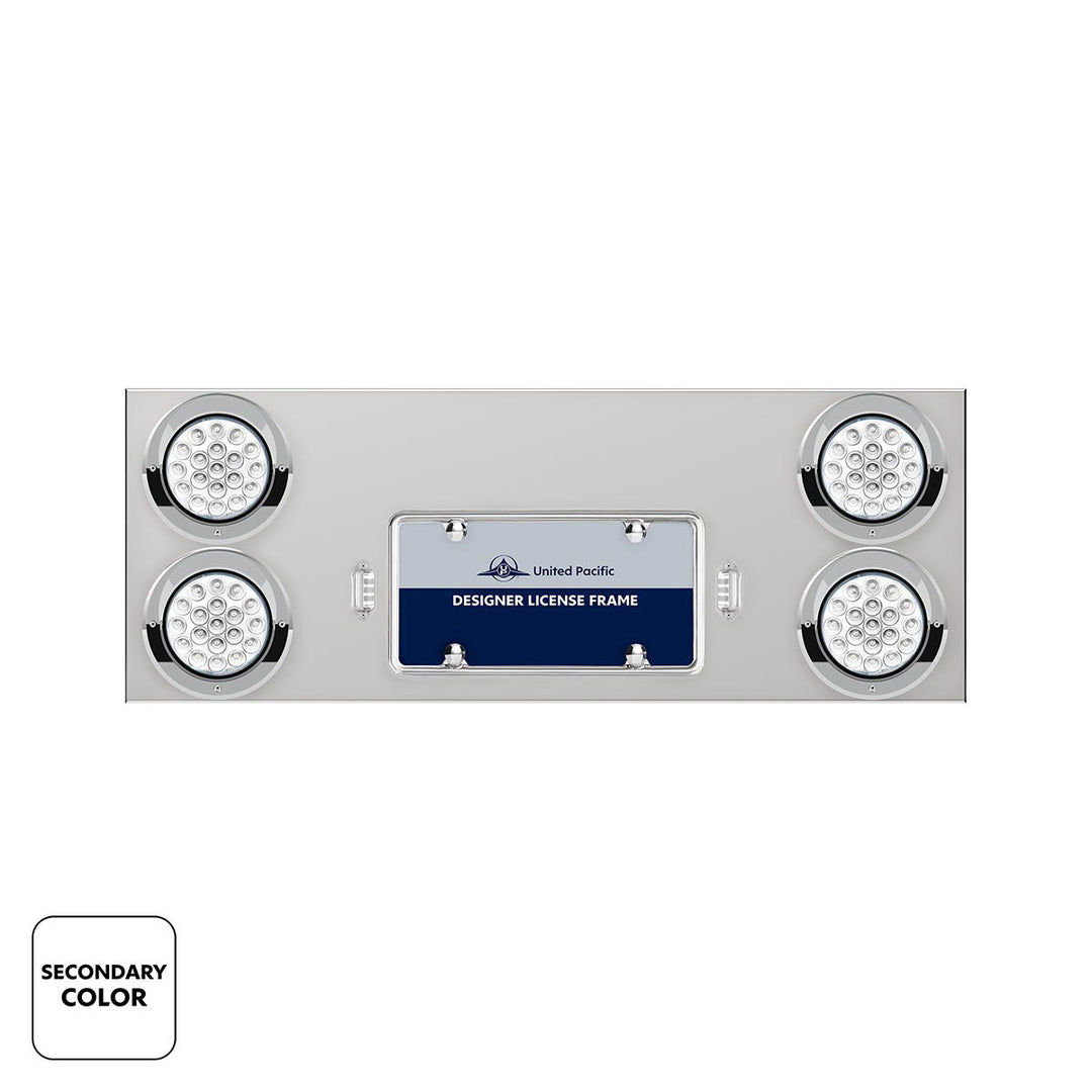 33-3/4" Stainless Steel Rear Center Panel With 4 x 19 LED 4" Double Fury Lights &amp; Visors - Red &amp; White LED