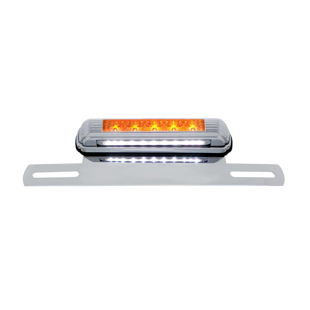 Chrome License Plate Light &amp; Bracket With Amber LED Auxiliary Light - Amber LED/Amber Lens