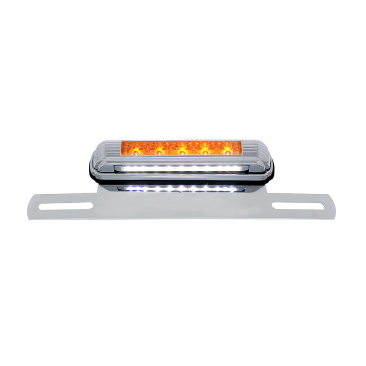 Chrome License Plate Light &amp; Bracket With Amber LED Auxiliary Light - Amber LED/Amber Lens