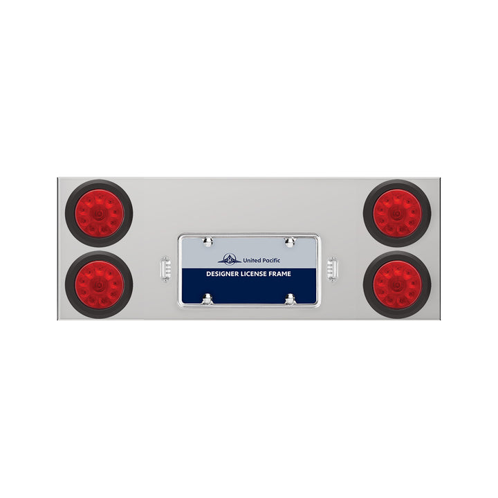 33-3/4" Stainless Rear Center Panel With Four 10 LED 4" Lights &amp; Grommets - Red LED/Red Lens