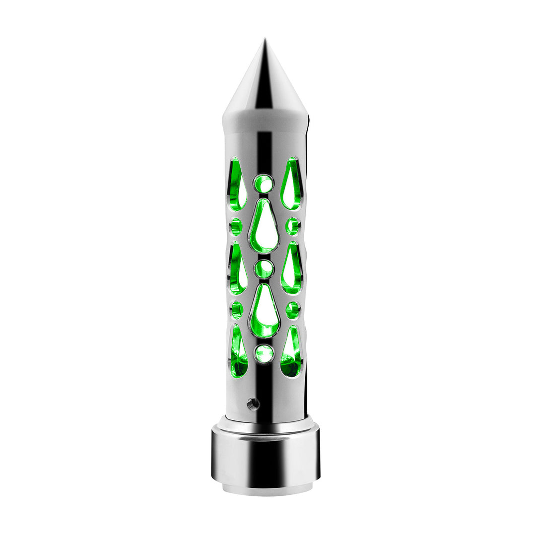 Brooklyn Style Spike Gearshift Knob With LED 9/10 Speed Adapter - Chrome/Green LED