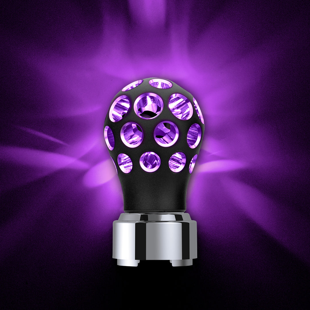 Thread-On Matte Black Phoenix Style Ball Gearshift Knob With LED 9/10 Speed Adapter - Purple LED