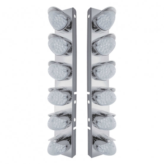 Stainless Steel Front Air Cleaner Bracket With 12 x 19 LED Reflector Lights &amp; Visors For Peterbilt - Amber LED/Clear Lens