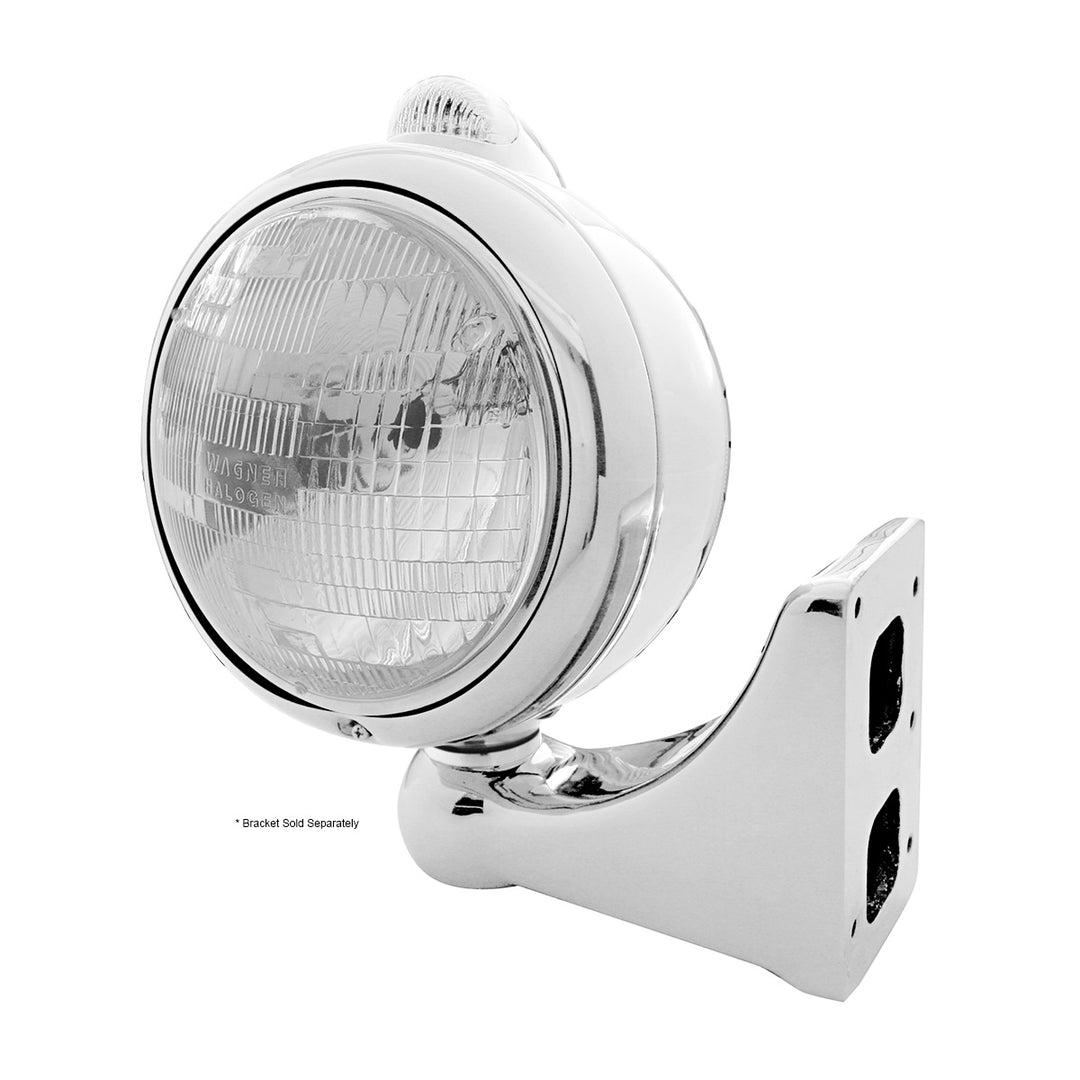 Chrome Guide 682-C Style Headlight H6024 &amp; LED Turn Signal - Clear Lens