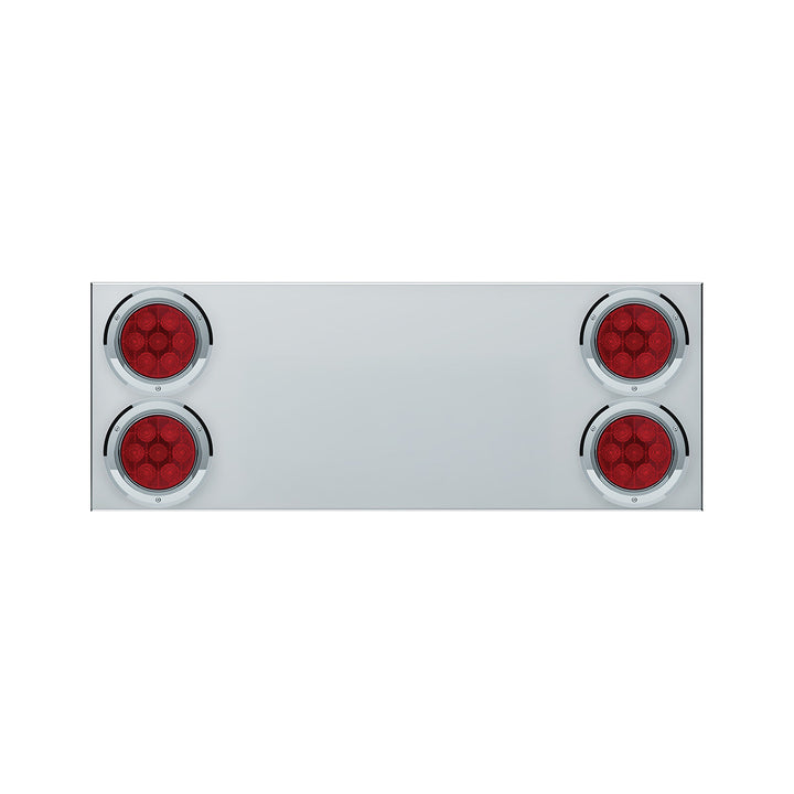 33-3/4" Stainless Rear Center Panel With Four 7 LED 4" Light &amp; Bezel (No LP Holes) - Red LED/Red Lens - CS