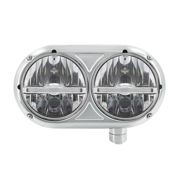 Headlight Assembly With 304 Stainless Steel Housing &amp; LED Headlights W/White LED Position Light For Peterbilt 359 - Passenger