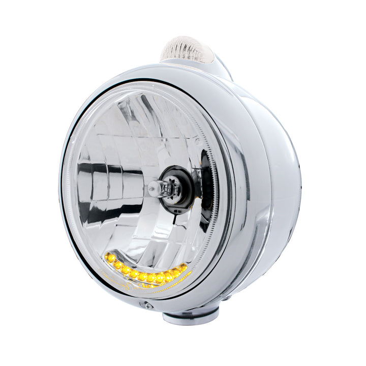 Stainless Steel Guide 682-C Headlight H4 With 6 Amber LED &amp; Dual Mode LED Signal - Clear Lens