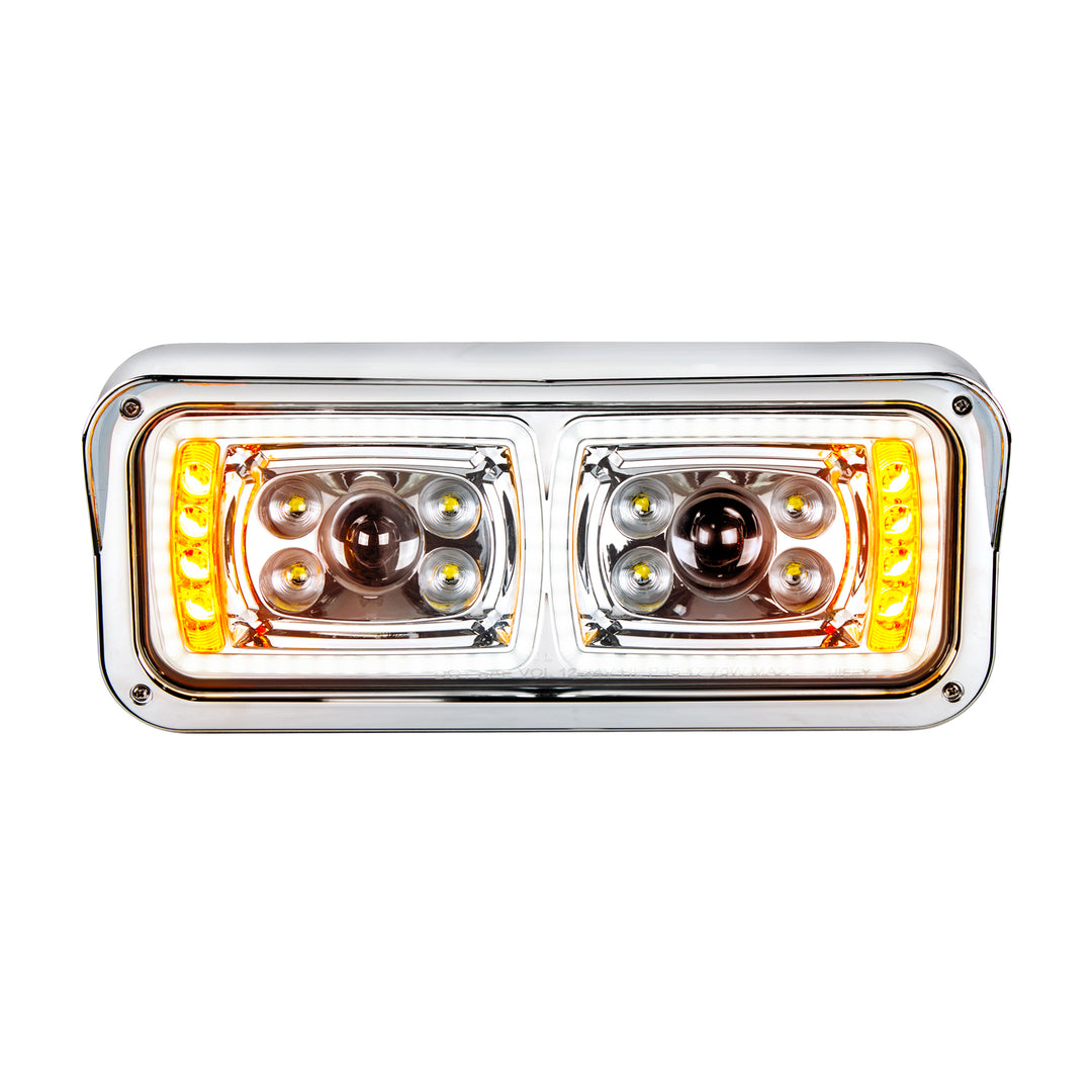 10 High Power LED "Chrome" Projection Headlight With LED Turn Signal &amp; Position Light Bar - Driver