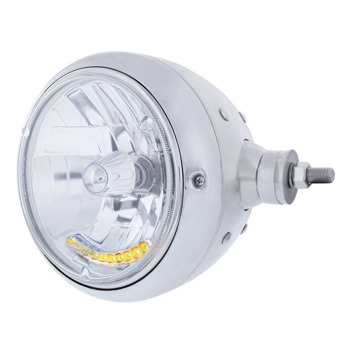 Stainless Steel Guide 682-C Style Headlight Assembly W/Crystal Lens &amp; 10 LEDs Position Light - R/H (Horizontal Mount)
