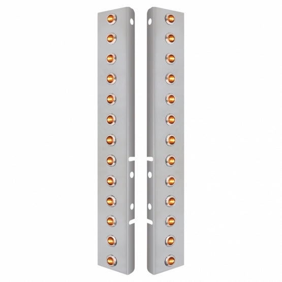 Stainless Steel Front Air Cleaner Bracket With 26 x 3 LED 3/4" Mini Lights &amp; Stainless Steel Bezels For Peterbilt - Amber LED/Clear Lens