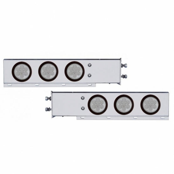 2-1/2" Bolt Pattern Chrome Spring Loaded Bar W/6 x 4" 7 LED Lights - Red LED/Clear Lens (Pair)