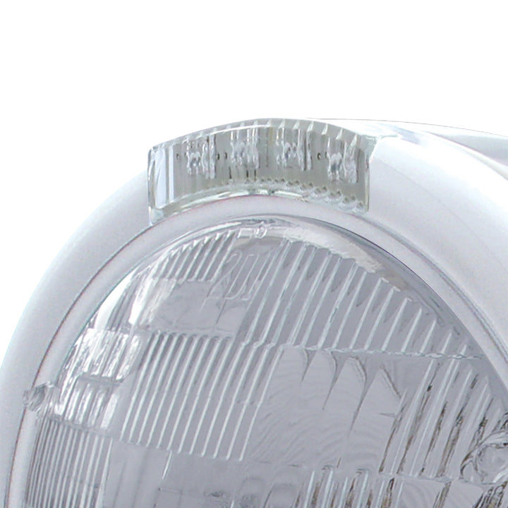 Stainless Steel Classic Half Moon Headlight H6024 Bulb &amp; LED Turn Signal - Clear Lens