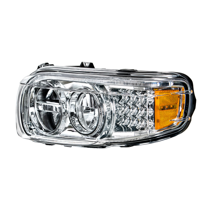 Chrome LED Headlight With LED Turn &amp; Position Light Bar For Peterbilt 388 (2008-2015) &amp; 389 (2008-2023) - Driver