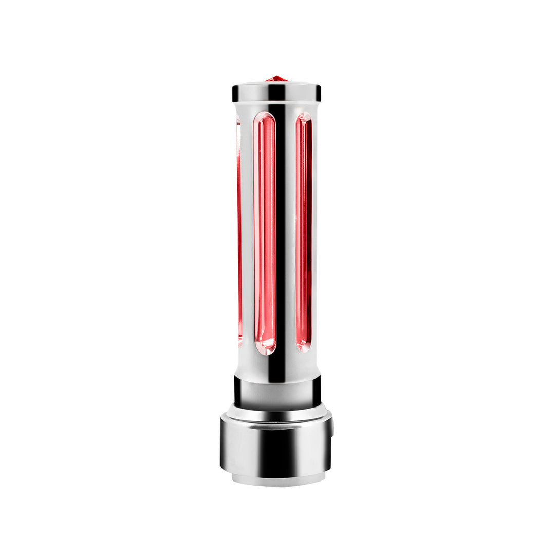 Thread-On Chrome Sonoma Style Gearshift Knob With LED 13/15/18 Speed Adapter - Red Crystal/Red LED