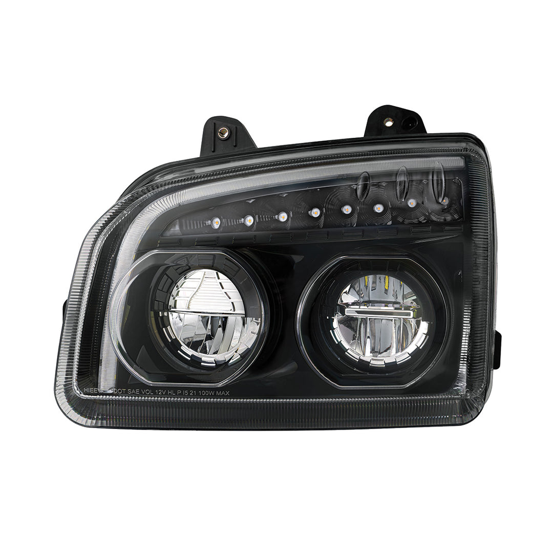 High Power LED Blackout Headlight With LED Turn Signal &amp; Light Bar For 2015-2025 Kenworth T880 - Driver