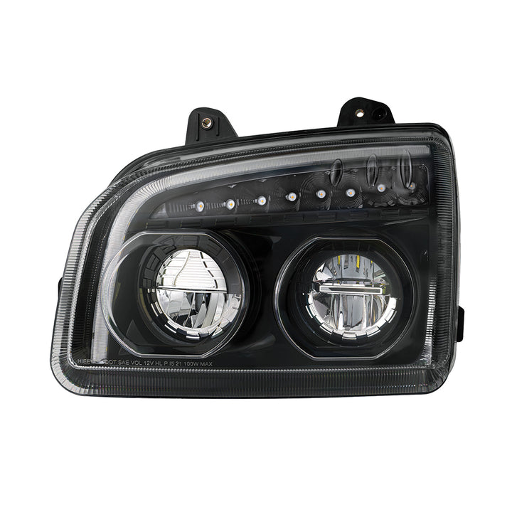 High Power LED Blackout Headlight With LED Turn Signal &amp; Light Bar For 2015-2025 Kenworth T880 - Driver