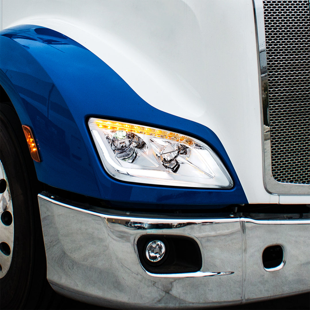 Chrome LED Headlight W/Sequential LED Turn Signal For Peterbilt 579 (2012-21) &amp; 587 (2010-16) - Passenger