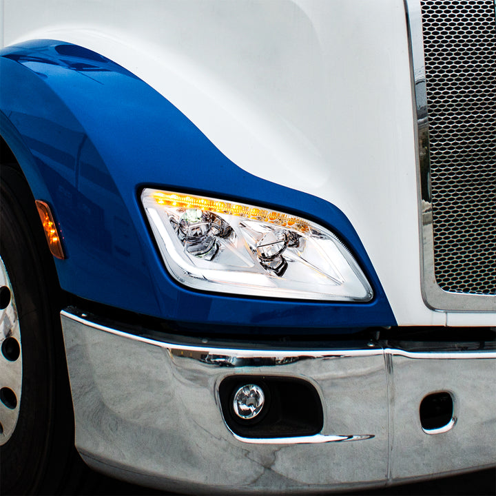Chrome LED Headlight W/Sequential LED Turn Signal For Peterbilt 579 (2012-21) &amp; 587 (2010-16) - Passenger