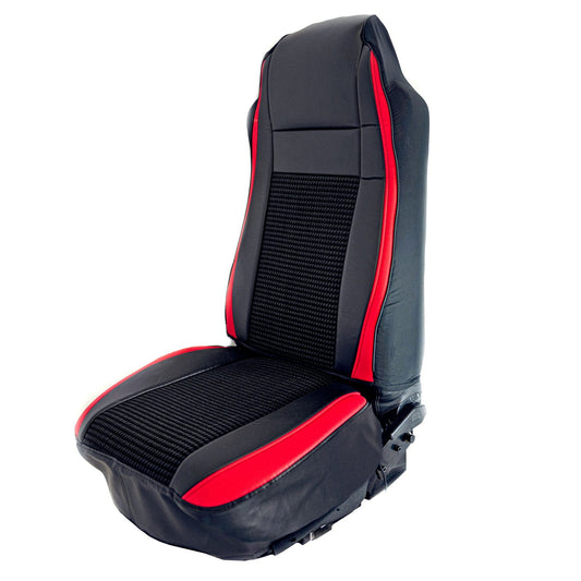 UNIVERSAL SEAT COVER W/ PLEATED FABRIC & LEATHERETTE TRIM - RED