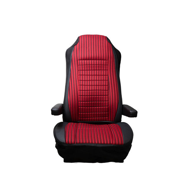 Seat Cover w/ Ribbed Fabric &amp; Leatherette Trim - Red