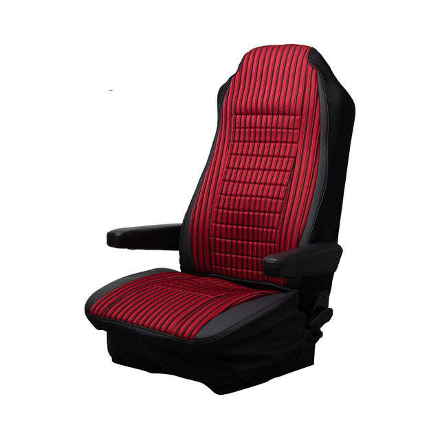 Seat Cover w/ Ribbed Fabric &amp; Leatherette Trim - Red