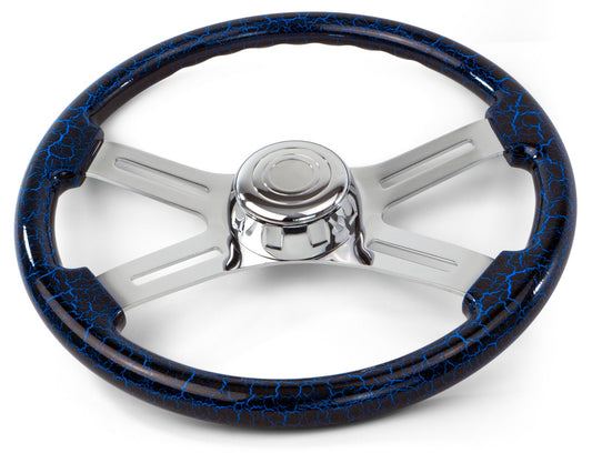 18" BLUE LIGHTNING DESIGN WOOD STEERING WHEEL