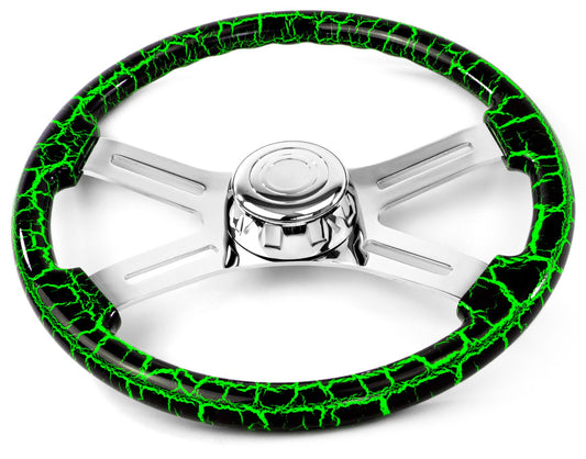 18" GREEN LIGHTNING DESIGN WOOD STEERING WHEEL
