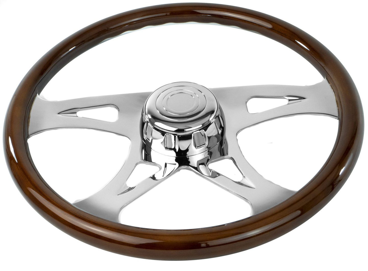 18'' WOOD STEERING WHEEL WITH CHROME VIBRANT DESIGN SPOKES
