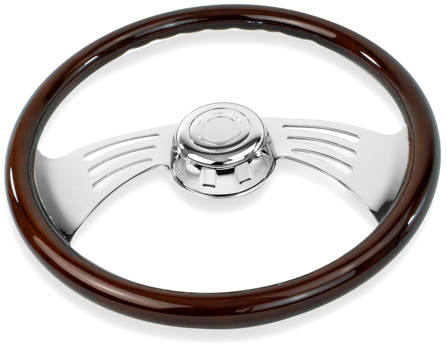 18'' MAHOGANY WOOD STEERING WHEEL WITH CHROME WING DESIGN SPOKES