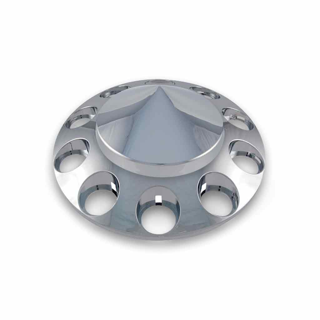 TRUX Chrome Plastic ABS Front Hub Cover with Removeable Pointed Hubcap & 10 Holes for Nut Cover of Choice