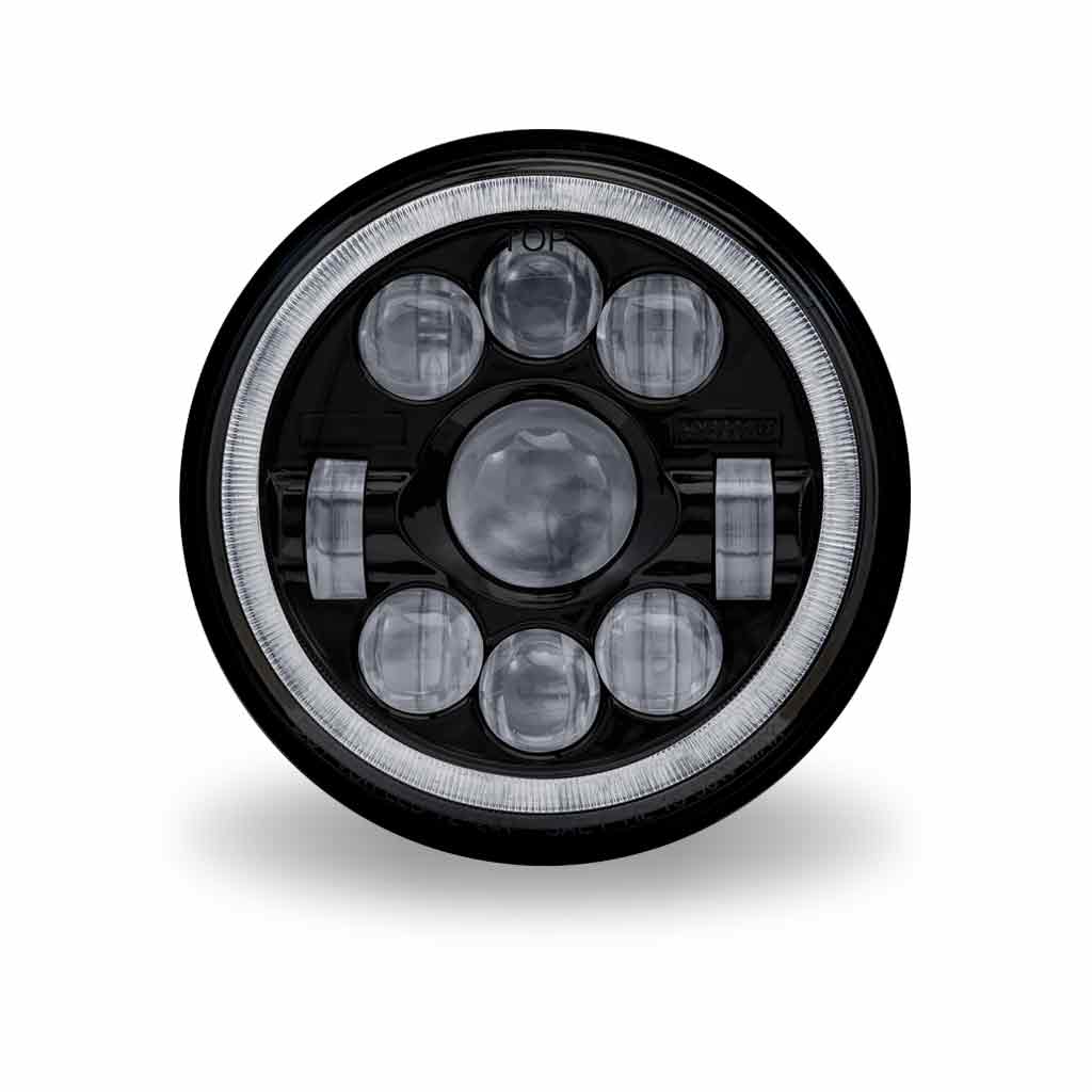 TRUX 7" Round LED Projector Headlight - Black with White Halo (1320 Lumens)