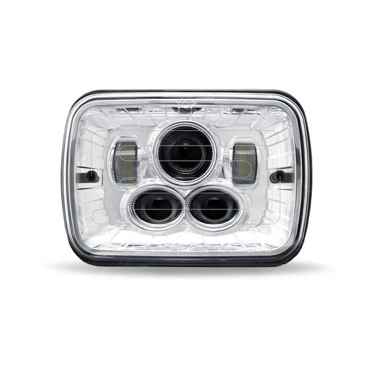TRUX 5” x 7" HEATED Blue Backlit LED Projector Headlight Combination Low and High beam (Chrome)