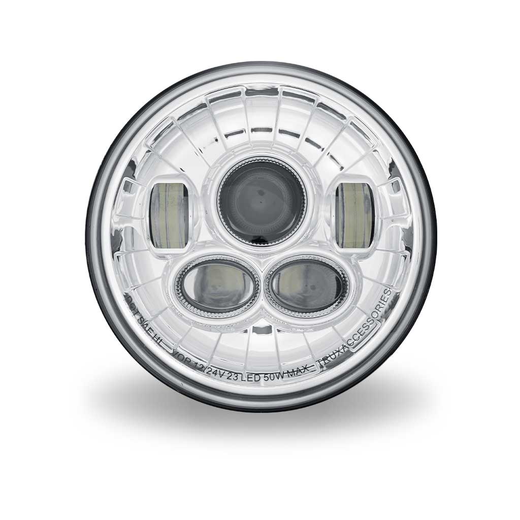 TRUX 7" Round Blue Backlit LED Projector Headlight Combination Low and High beam (Chrome)