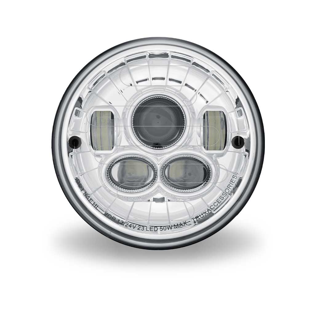 TRUX 7" Round HEATED Blue Backlit LED Projector Headlight Combination Low and High beam (Chrome)