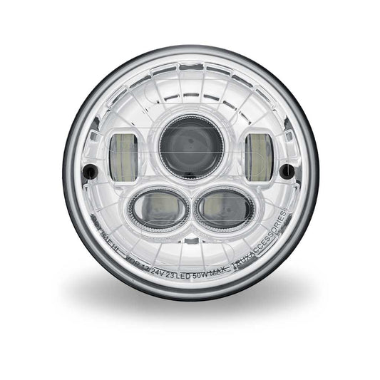 TRUX 7" Round HEATED Blue Backlit LED Projector Headlight Combination Low and High beam (Chrome)