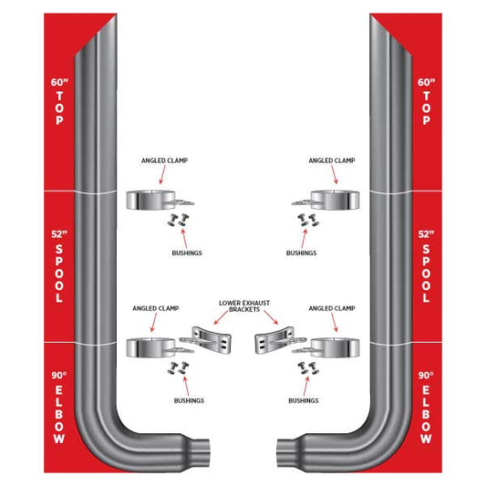 TRUX 60" Mitered Top Stacks, 52" Spools, 90° 7"-5" Elbows, Clamps, Lower Brackets & Bushings