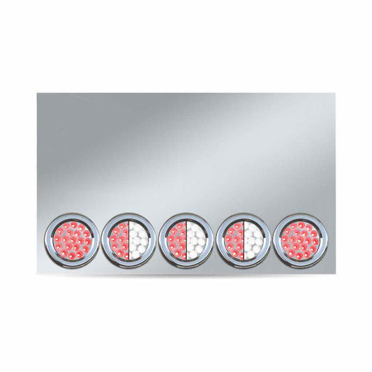 TRUX 20" Drop Stainless Steel Center Panel with 5 x 4" Dual Revolution LEDs & Bezels (Red/White)