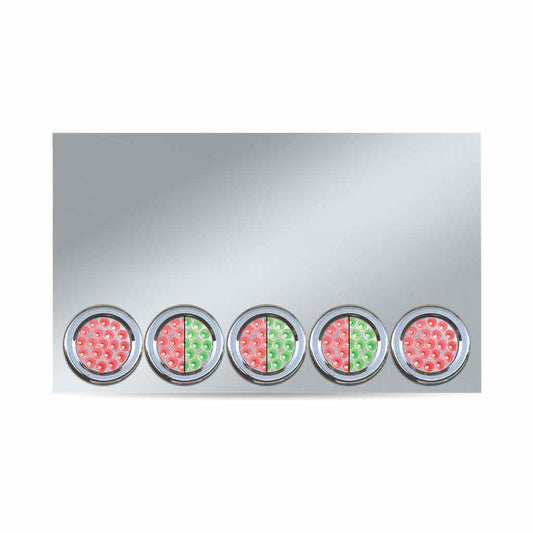 TRUX 20" Drop Stainless Steel Center Panel with 5 x 4" Dual Revolution LEDs & Bezels (Red/Green)