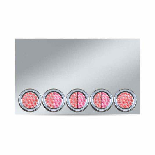 TRUX 20" Drop Stainless Steel Center Panel with 5 x 4" Dual Revolution LEDs & Bezels (Red/Pink)