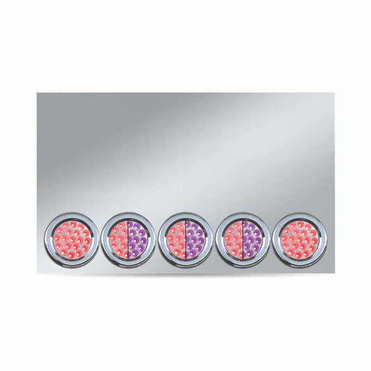 TRUX 20" Drop Stainless Steel Center Panel with 5 x 4" Dual Revolution LEDs & Bezels (Red/Purple)