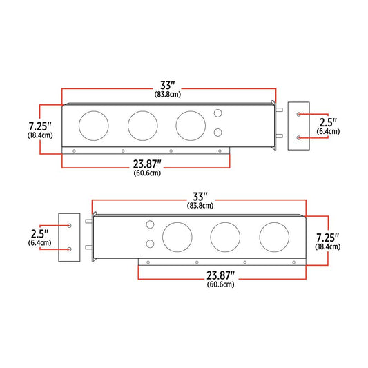 TRUX 33" Mud Flap Hanger with Flat Top & 6 x 4" Light Holes - 2 1/2" Bolt Spacing