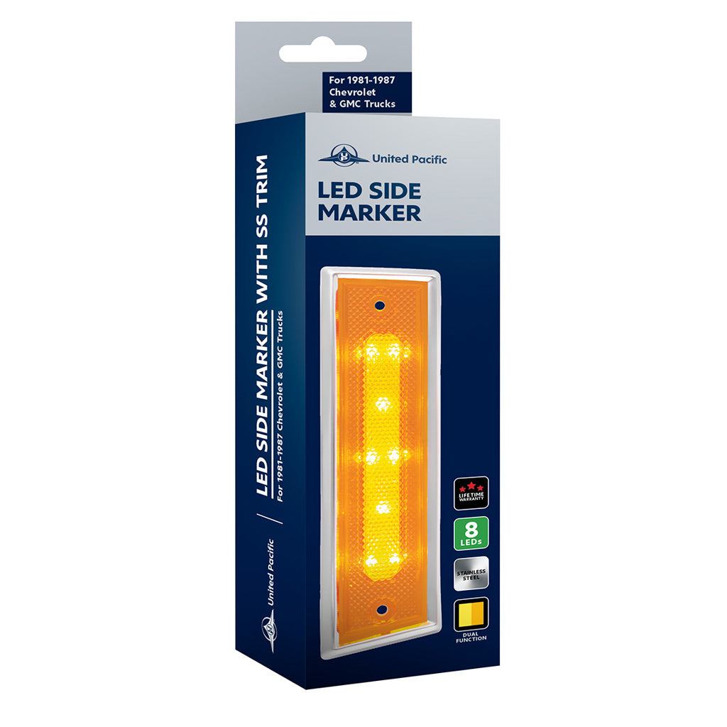 8 Amber LED Dual Function Side Marker With SS Trim For 1981-1987 Chevrolet &amp; GMC Truck - R/H - View 9