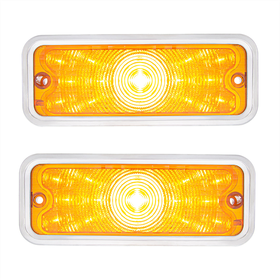 17 Amber LED Front Parking Light Set With SS Trim For 1973-1980 Chevy &amp; GMC Truck-Amber Lens (Pair) - View 1