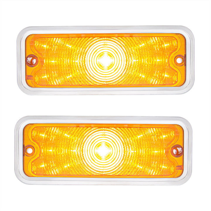 17 Amber LED Front Parking Light Set With SS Trim For 1973-1980 Chevy &amp; GMC Truck-Amber Lens (Pair) - View 1