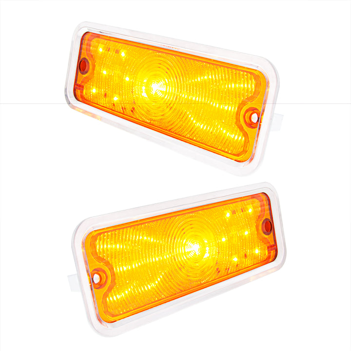 17 Amber LED Front Parking Light Set With SS Trim For 1973-1980 Chevy &amp; GMC Truck-Amber Lens (Pair) - View 3
