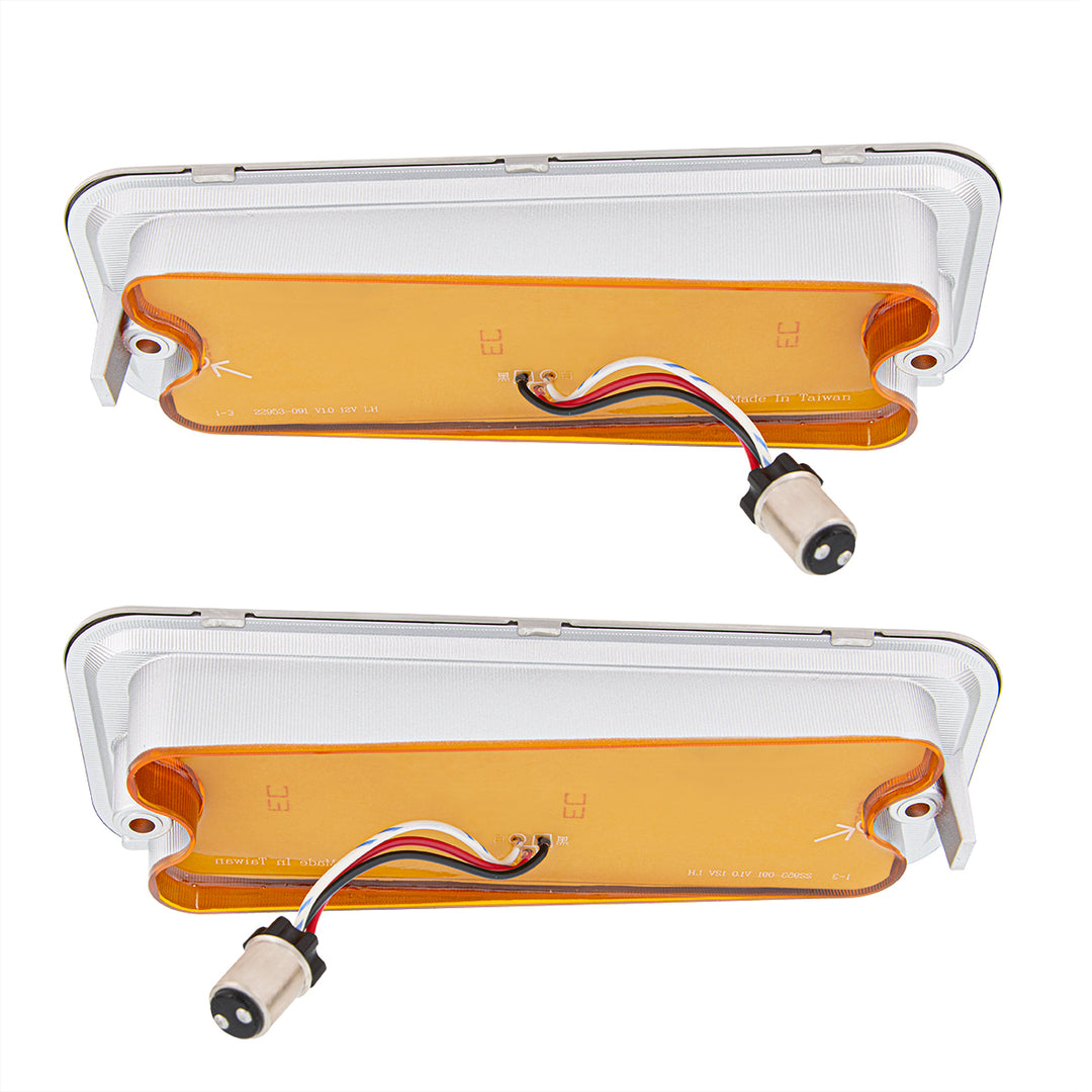 17 Amber LED Front Parking Light Set With SS Trim For 1973-1980 Chevy &amp; GMC Truck-Amber Lens (Pair) - View 6