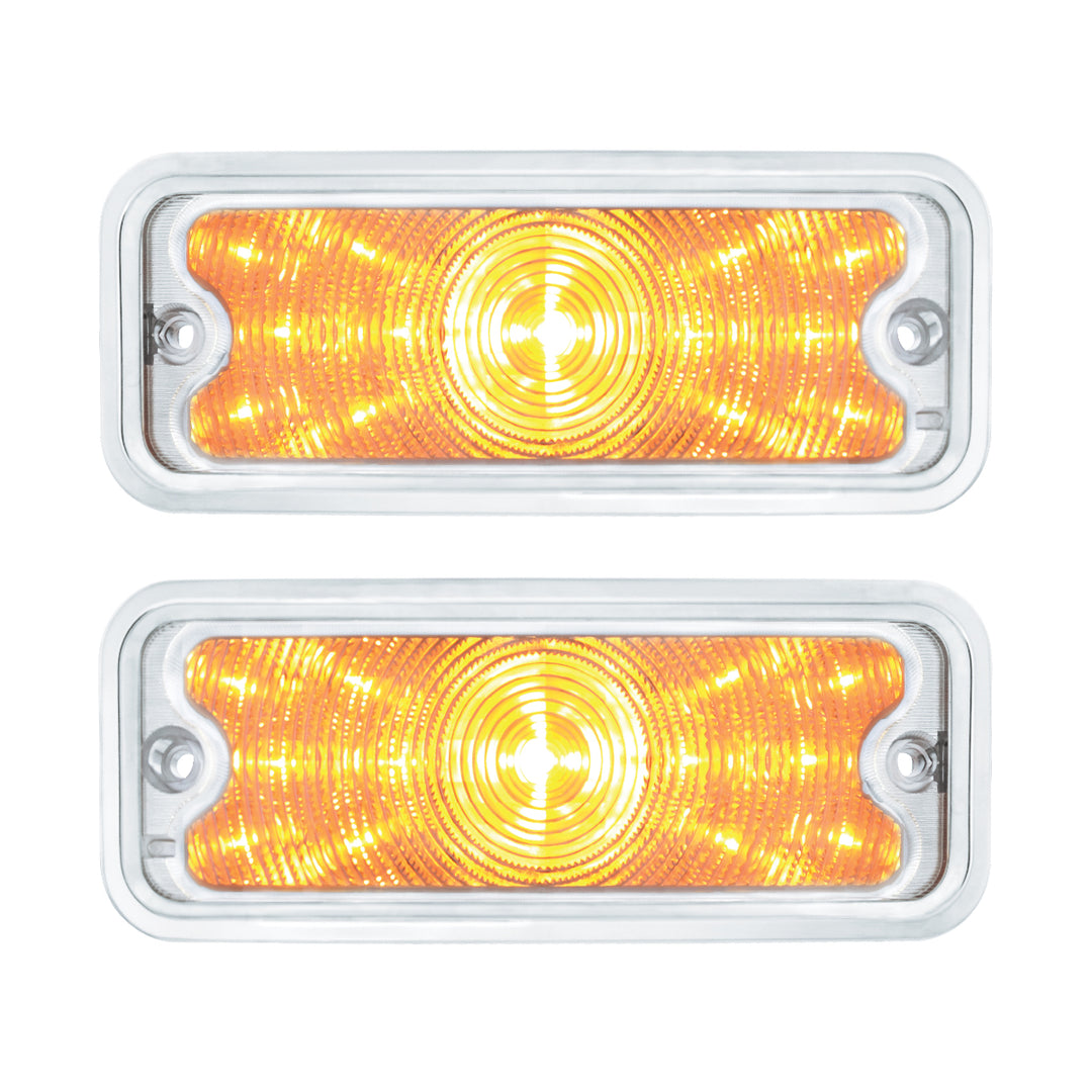 17 Amber LED Front Parking Light Set With SS Trim For 1973-1980 Chevy &amp; GMC Truck-Clear Lens (Pair) - View 1